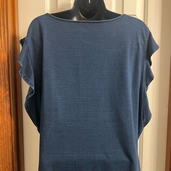 White House Black Market Blue Flutter Sleeve Blouse Navy Classic Stretch Sz XL - Picture 3 of 5